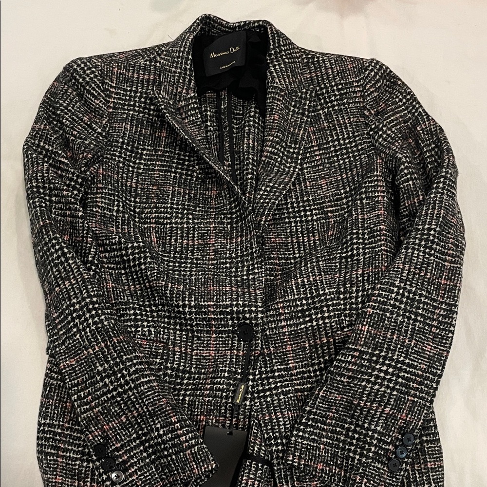 Massimo Dutti Women's Elegant Tweed Blazer size 6 wool black cream red